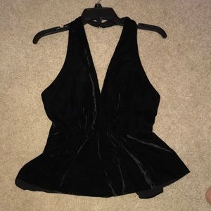 Black velvet low cut top from express